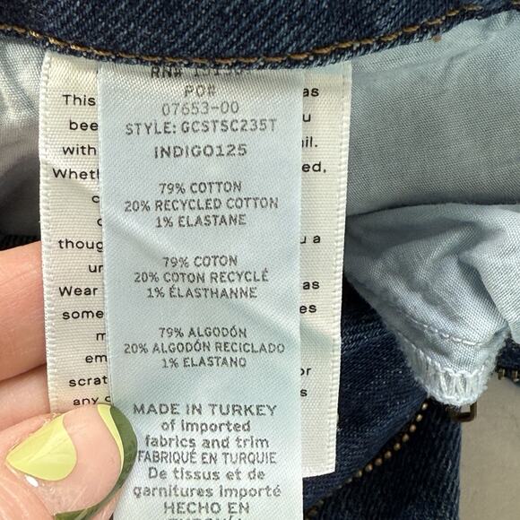 Good American Good Curve Raw Hem Straight Crossover Jeans Size 12 31 Asymmetric - Picture 7 of 11